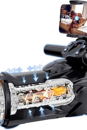 Automatic Male Masturbator Penis Pump | 9 Thrusting Sucting Vibrating & Heating Modes ? Upgraded Motorcycle Style Design with Phone Stand, Hands-Free Sex Machine Trainer sex toy for Male Pleasure