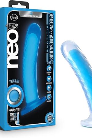 Blush Novelties Neo Elite Glow in The Dark - Tao - 7 inch Purio Platinum Silicone Sensa Feel Dual Density Dildo - Ultrasilk Smooth - Strap On Compatible Suction Cup for Hands Free Play - Sex Toy