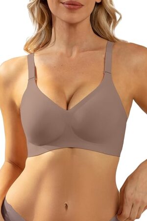 Women V Neck Wireless Bra Full Coverage Comfort Jelly Strip Bras Supportive Seamless Bralette