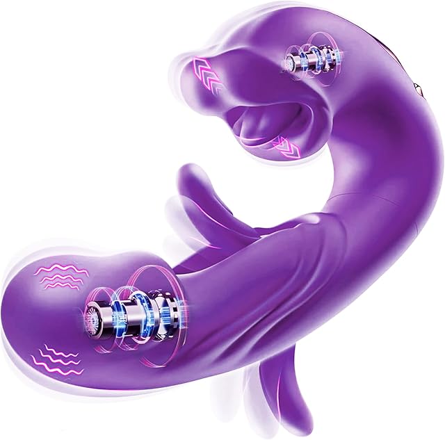 G-Spot 3-in-1 Version Vibrator with 7 Flapping, 7 Vibrating and 5 Licking & Sucking Modes Silicone Body Massager Lips Clits Stimulator Sex Toys & Games for Women Couples-Purple