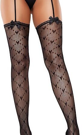 Fishnet Thigh High Stockings - Heart Thigh High Socks High Waist Garter Belt Suspender Pantyhose for Sexy Lingerie
