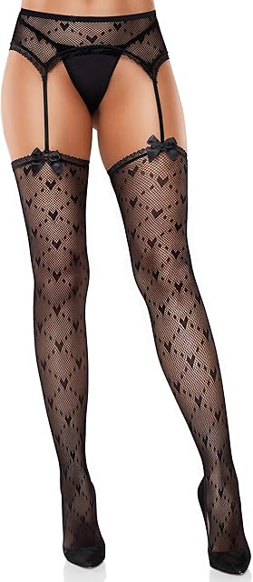 Fishnet Thigh High Stockings - Heart Thigh High Socks High Waist Garter Belt Suspender Pantyhose for Sexy Lingerie