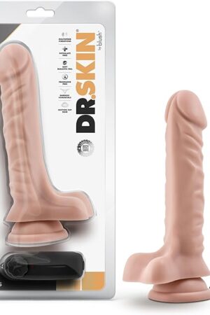 Blush Novelties Dr. Skin - 9.5 Inch Lifelike Realistic Remote Control Vibrating Dildo - 1.75in Thick - Strap On Compatible Suction Cup for Hands Free Play - Multi-Speed Vibrator for Women Men - Beige