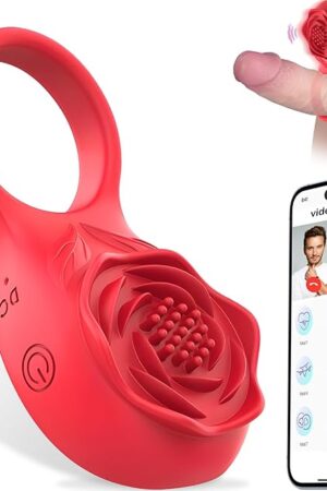 Vibrating Rose Cock Ring with Rose Clitoral Stimulator, Pleasure Penis Ring Vibrator Testicle Massager Couple Adult Sex Toys for Men Women, App Control 9 Vibration Mode Male Couple Sex Games