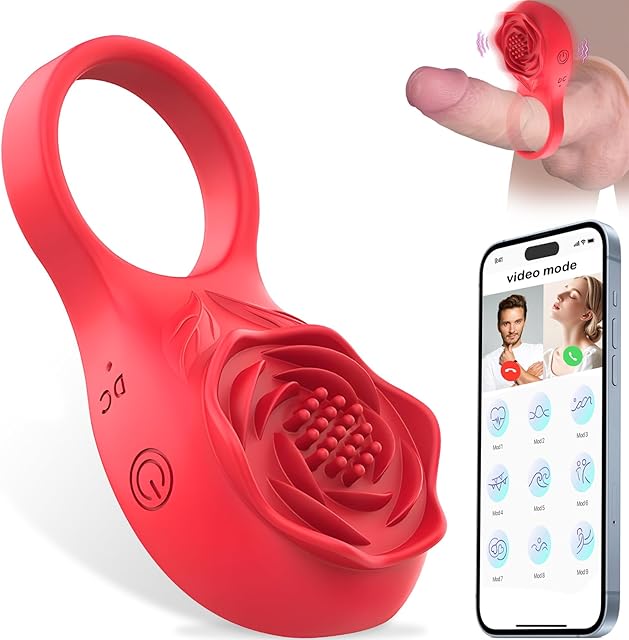 Vibrating Rose Cock Ring with Rose Clitoral Stimulator, Pleasure Penis Ring Vibrator Testicle Massager Couple Adult Sex Toys for Men Women, App Control 9 Vibration Mode Male Couple Sex Games