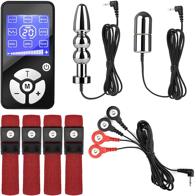 Electric Anal Plugs Adult Sex Toys and Penis Rings, 25-26mm Analplug Training Sets Remote Control for Nerve Stimulation with Adjustable Electro Sex Cock Rings and 2PCS Black Wires