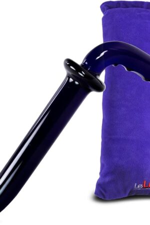LeLuv Glass Dildo 90 Degree Handle Deep G-Spot Tip Cobalt Blue Wand with Premium Padded Pouch