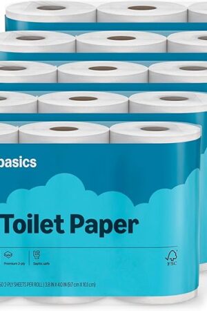 Amazon Basics 2-Ply Soft Toilet Paper, 30 Rolls (5 Packs of 6), Equivalent to 185 Regular Rolls, Packaging May Vary