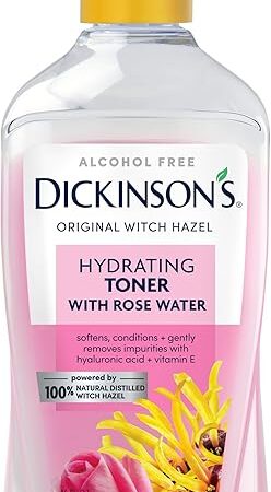 Dickinson's Enhanced Witch Hazel Hydrating Toner with Rosewater, Alcohol Free, 98% Natural Formula, 16 Fl Oz (Pack of 1)