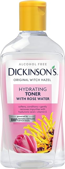 Dickinson's Enhanced Witch Hazel Hydrating Toner with Rosewater, Alcohol Free, 98% Natural Formula, 16 Fl Oz (Pack of 1)