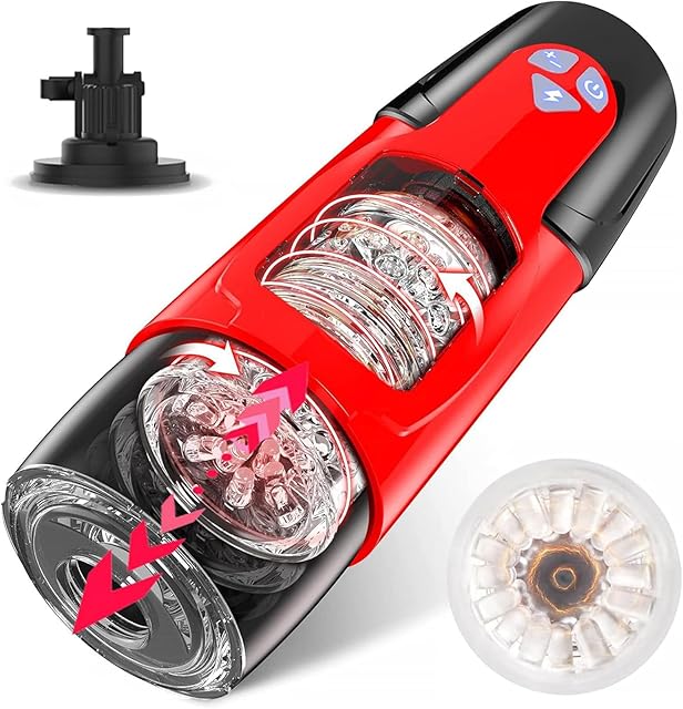 Hands Free Male Masturbator Sex Toys with 7 Rotation & 7 Thrusting & Adjustable Suction Cup Stand, Automatic Blowjob Masturbation Stroker Pocket Pussy Penis Massage Milking Machine for Men's Pleasure