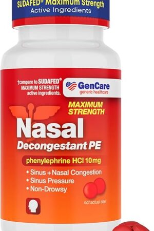 GenCare - Nasal Decongestant (10mg Tablets) Phenylephrine HCl (300 Tablets Per Bottle) | Value Pack Non Drowsy Sinus and Nasal Congestion Relief | Lower Sinus Pressure Due to Allergies or Illness