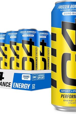 C4 Performance Energy Drink | Zero Sugar Carbonated Preworkout Energy | 200mg Caffeine with Beta Alanine | Frozen Bombiscle | 16 Fl Oz (12 Pack)