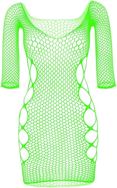 Women Fishnet Lingerie Sleepwear One Piece Babydoll V-Neck Mini Dress One Size