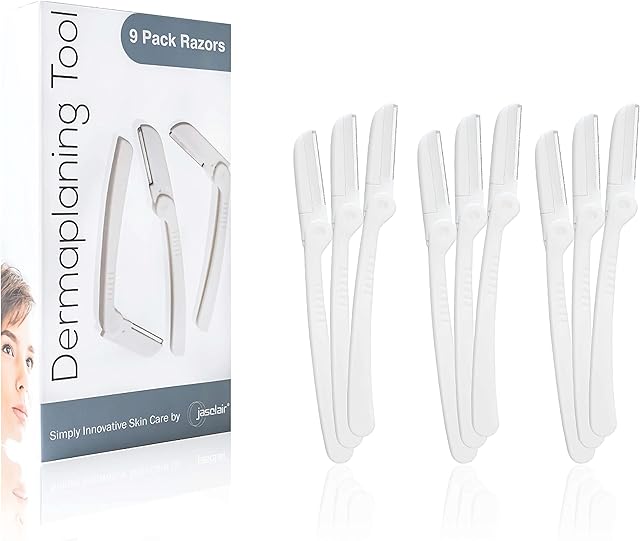 Dermaplaning Tool (9 Count) ? Easy to Use Dermaplane Razor for Face ? Precision Facial Razor for Eyebrows & Peach Fuzz - Gentle Exfoliating Shaver for Smooth, Radiant Skin