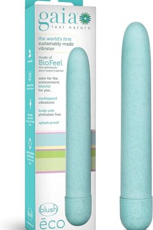 Blush Novelties Gaia Eco Plant-Based 7" Slim Multispeed Vibrator in Aqua Made of Sustainable BioFeel™ Worlds First Plant Based Vibe for Vagina and Anal Play Premium Eco Vibrating Pleasure Adult