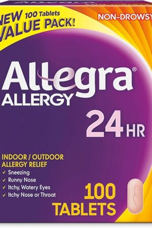Allegra Adult 24-Hour Allergy Relief Tablets, Non-Drowsy Indoor and Outdoor Allergy Medicine, 180 mg Fexofenadine HCI Antihistamine Pill, 100-Count