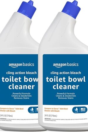 Amazon Basics Toilet Bowl Cleaner with Cling Action Formula, Bleach, Fresh Scent, 24 Fl Oz, Pack of 2