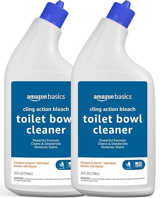 Amazon Basics Toilet Bowl Cleaner with Cling Action Formula, Bleach, Fresh Scent, 24 Fl Oz, Pack of 2