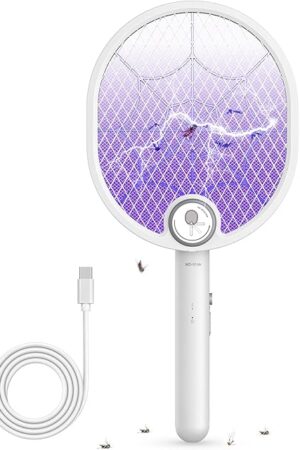 Buzbug Electric Fly Swatter, Type-C Rechargeable Mosquito Swatter, Foldable, Dual Handheld and Auto Zap Mode, 3800V Powerful Instant Bug Zapper Racket, Mosquito Bat for Indoor Outdoor Camping -WD956A