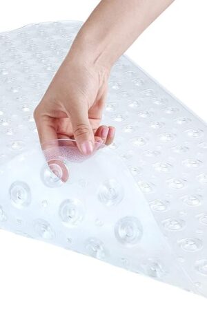 YINENN Bath and Shower Safety Mats 40x16 inch, Non Slip with Suction Cups for Bathroom Stall and Tub Floor, Extra Large and Machine Washable, Drain Holes Keep Bathtub Clean, Clear