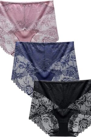 Women's High Waisted Brief Lace Panties, French Hipster underwear