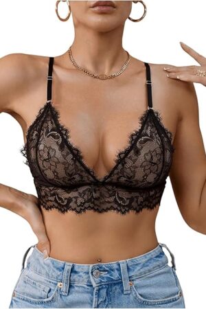 Women's Lace Sheer Bralette Sexy See Through Rave Unlined Wireless Bra