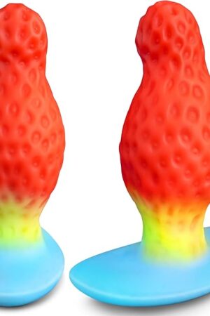 57" Large Butt Plug Anal Plug, Huge Thick ButtPlug for Long-Term Wear, Wearable Anal Dildo Trainer Stretcher with Fantasy Color, Soft Silicone Buttplug Strawberry Shape Sex Toys for Women Men