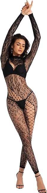 Women's Sexy Lingerie Lace Leopard Jumpsuit Fishnet Bodysuit Lingerie Bodystocking Full Body Mesh Lingerie Rave Outfits for Women One Size