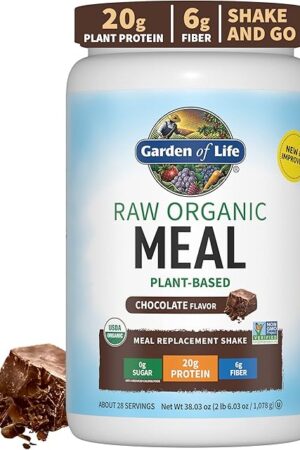 Garden of Life Meal Replacement Shakes, Vegan Raw Organic Protein Powder, Chocolate Protein Powder with Plant Based Pea Protein, Sprouts, Greens, Probiotics, Dairy Free 28 Servings