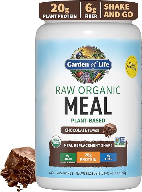 Garden of Life Meal Replacement Shakes, Vegan Raw Organic Protein Powder, Chocolate Protein Powder with Plant Based Pea Protein, Sprouts, Greens, Probiotics, Dairy Free 28 Servings