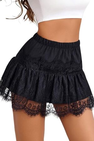 Lace Mini Skirt for Women Summer Short Skirts Y2K Lace Trim Contrast Lingerie Skirt