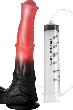Centaur Explosion Squirting Silicone Dildo for Men, Women & Couples. Fantasy Creature. Strong Suction Cup Base & Stimulating Textures, 2 Pieces, Peach & Black.