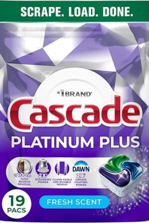 Cascade Platinum Plus Dishwasher Pods, Dishwasher Detergent, Dish Detergent Soap, Fresh, 19 Count