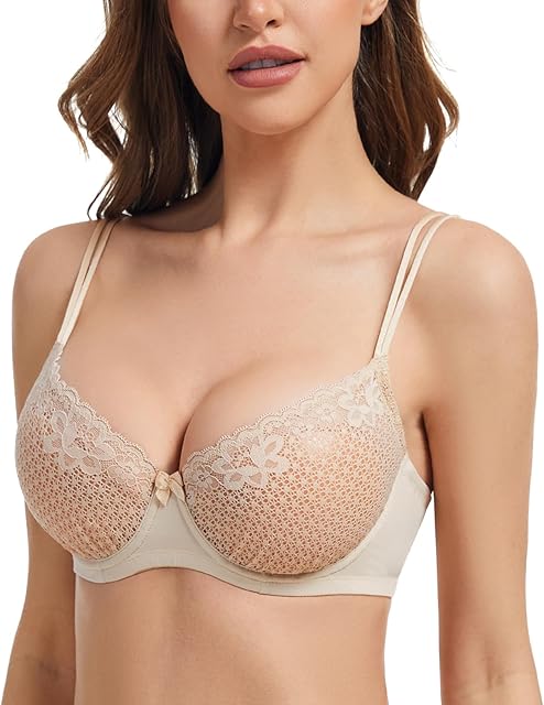 Women's Lace Mesh Sheer Balconette Everyday Bra See Through Unlined Underwire Bralette