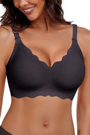 Wireless Seamless Bras for Women No Underwire Wavy V Neck Soft Support Full Coverage Comfortable Bra