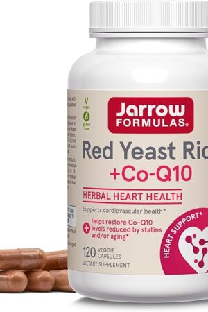 Jarrow Formulas Red Yeast Rice 1200 mg & Co-Q10 100 mg Per Serving - 120 Veggie Caps - 60 Servings - Herbal Heart Health Dietary Supplement - Supports Cardiovascular & Heart Health - Vegan