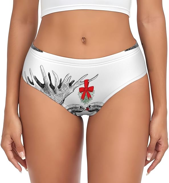 Funny Christmas Moose Kissing Under Mistletoe Womens Underwear Soft Briefs Ladies Panties Sexy Lingerie