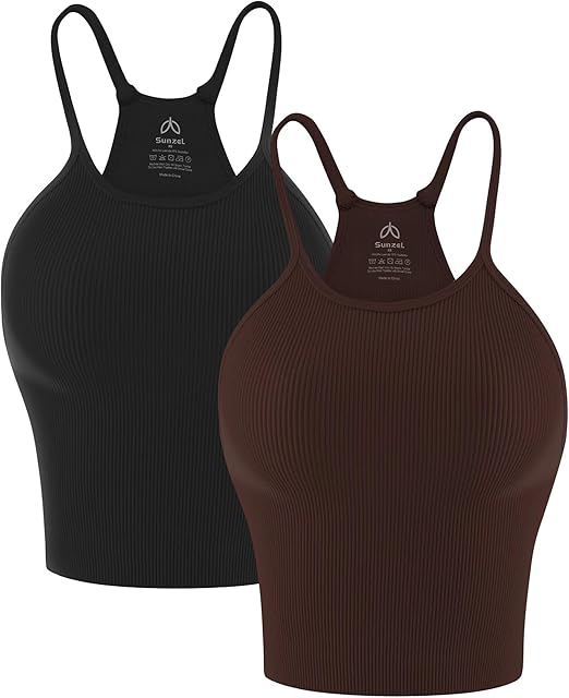 Free to Be Tank, Crop Ribbed Tank Tops Seamless Racerback Camisoles No pad Camis Cropped Workout Gym Yoga