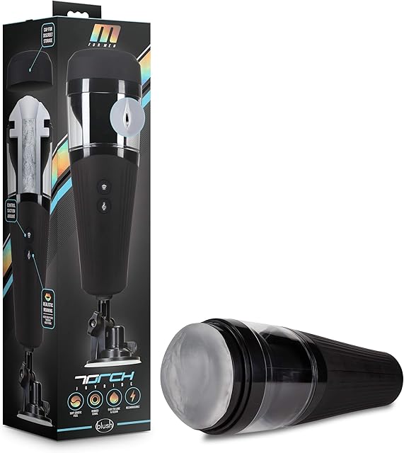 Blush Novelties M for Men Torch Joyride - Auto Stroker Male Masturbator - 7 Perfectly Tuned Stroking Modes - Hands Free Mount - She Moans - Ultra Soft Textured Vagina Sleeve - Electric Sex Toy