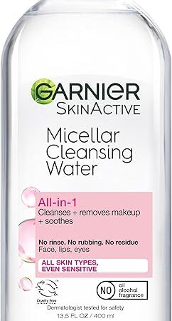 Garnier Micellar Water, Hydrating Facial Cleanser & Makeup Remover, Suitable for Sensitive Skin, Vegan, Cruelty Free, 135 Fl Oz (400mL), 1 Count
