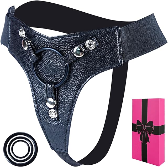 Lesbian Strap On Dildo Harness Sex Toys for Women Lesbian, Adjustable Strapless Bondage Strapon Small Dildo Anal Pegging with 3 Size O-Rings, Wearable Black Strap-on Large Dick Adult Toy for Couples