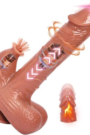 9'' Thrusting Dildo Vibrator Realistic Vibrating Licking Dildo for Women Adult Sex Toy 12 Thrusting& Licking& Vibration Modes & Heating Silicone Telescopic G-Spot Clitoral Stimulation