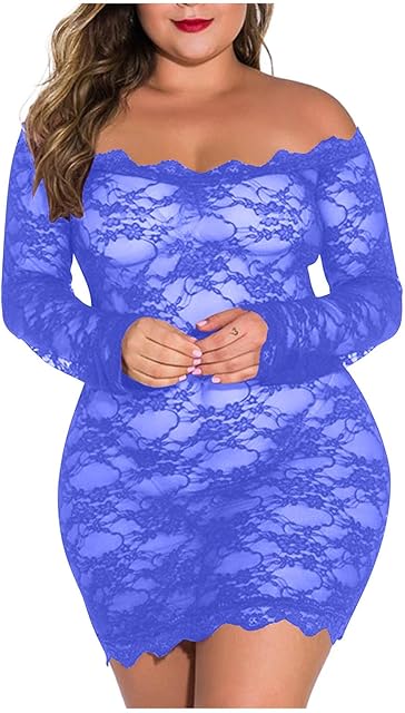 Women's Lace Babydoll See Through Bodycon Dress Plus Size Lingerie Long Sleeve Naughty Nightwear Sexy Mini Nightgowns