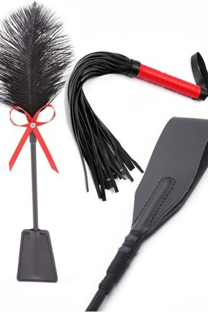 Crop Whip Set 18" Riding Crop 22" Whip Red 20" Feather Tickler - Faux Leather Horse Riding Whip - Equestrian Horse Whips - Whip and Crop Set