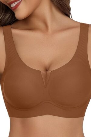 Bras for Women No Underwire Seamless Bra Deep V Full Coverage T-Shirt Bralette Comfort Everyday Bra