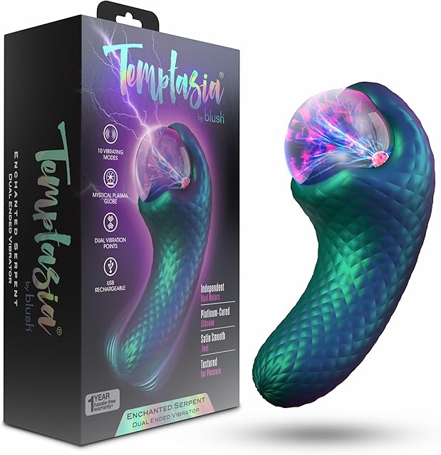 Blush Temptasia 55" Enchanted Serpent Silicone Pulse Clit Vibrator, Plasma Globe - 10 Modes, Waterproof, USB, Personal Pleasure Zone Massager - Luxury Adult Sex Toy Women & Couples - (Dark Millenia)