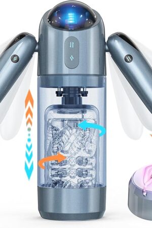 Automatic Male Masturbator Sex Toys for Men, Male Sex Toy with 4 Thrusting & 7 Rotation Modes, Pocket Pussy Men Stroker with 7 Color Ambient Lighting, Sex Toy Sex Machine, Adult Sex Toys, Grey