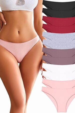12 Pack Cotton Underwear for Women Cute Low Rise Bikini Panties High Cut Breathable Sexy Hipster Womens Cheeky S-XL