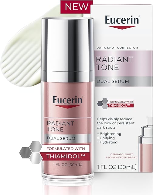 Eucerin Radiant Tone Dual Serum Dark Spot Corrector, Dark Spot Serum with Thiamidol and Hyaluronic Acid, Helps Visibly Reduce the Look of Persistent Dark Spots, 1 Fl Oz Bottle